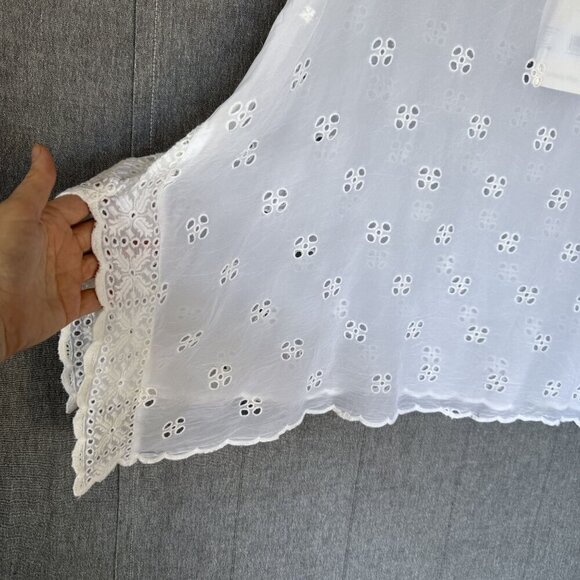 Johnny Was Darla Tunic White Embroidered Eyelet Lace Short Sleeve Swing Top - Picture 6 of 14
